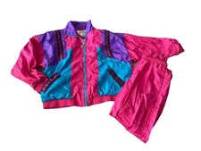 VTG Casual Isle Women's Swishy Windbreaker Sz M 1990  s Track Suit Jacket Pants