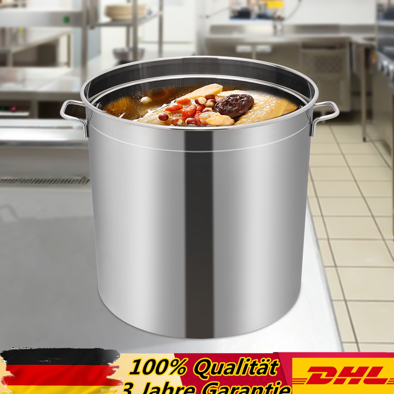 100L Kochtopf Universaltopf Suppentopf mit Deckel Edelstahl 49,5T x 49,5B x 50H