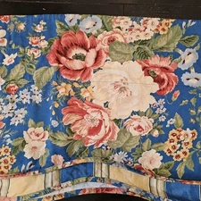 WAVERLY VILLA CARLOTTA Blue Floral Window Valance 2 Tiered w Stripes 76" x 15"