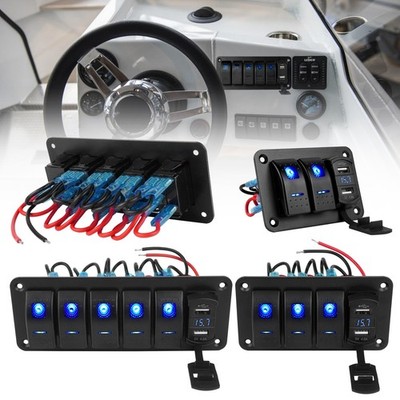 Blau LED Schaltpanel Dual USB Schalter 2/3/4/5 Gang Schalter Für KFZ Schalttafel