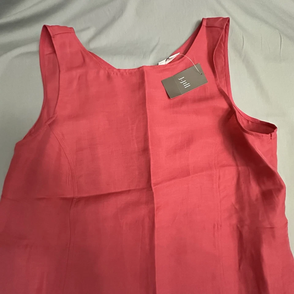 Vestido J Jill Mujer Pequeño S Rosa Fresa Midi Sin Mangas Lino Poliamida Foto 2 de 4