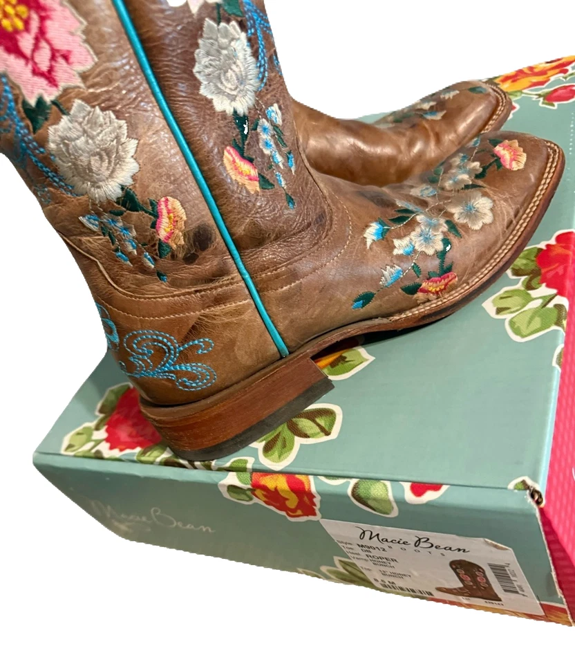 Botas de Vaquero Macie Bean Para Mujer Honey Bunch Talla 8.5- Cuero Envejecido Floral Foto 4 de 4