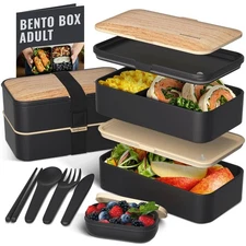 BENTOHAVEN PREMIUM BENTO BOX ADULT LUNCH BOX WITH COMPARTMENTS - BLACK