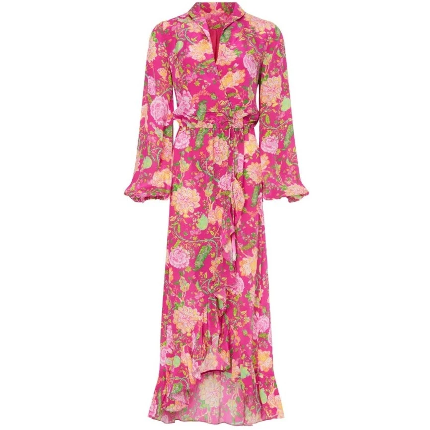 green emerald velvet dress PINK FLORAL PLEATED MAXI DRESS-LONG SLEEVE V-NECK WRAP TIE WAIST DRESS –  Kelly Grace Brands