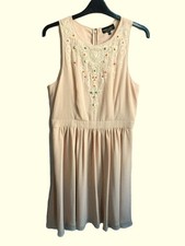 Warehouse blush pink fit & flare dress size 12, 38" L embellished embroidered