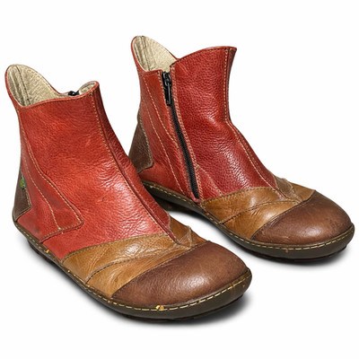 El Naturalista Ankle Boot Patchwork Leather Red Brown Artisan Comfort EU 37 US 7