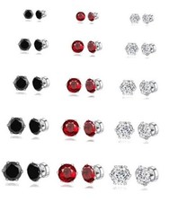 15 Pairs Magnetic Stud Earrings Cubic Zirconia Non-Piercing Earrings Set B:Red