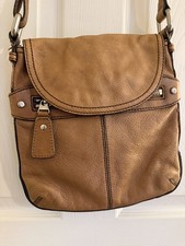 Vintage Fossil Leather Crossbody Purse Shoulder Bag Foldover Zip Pockets Brown