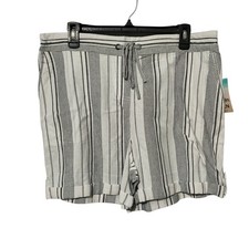 NWT Draw String Shorts Womens SIZE LARGE Stripe Linen Blend Pocketed Beach Wear