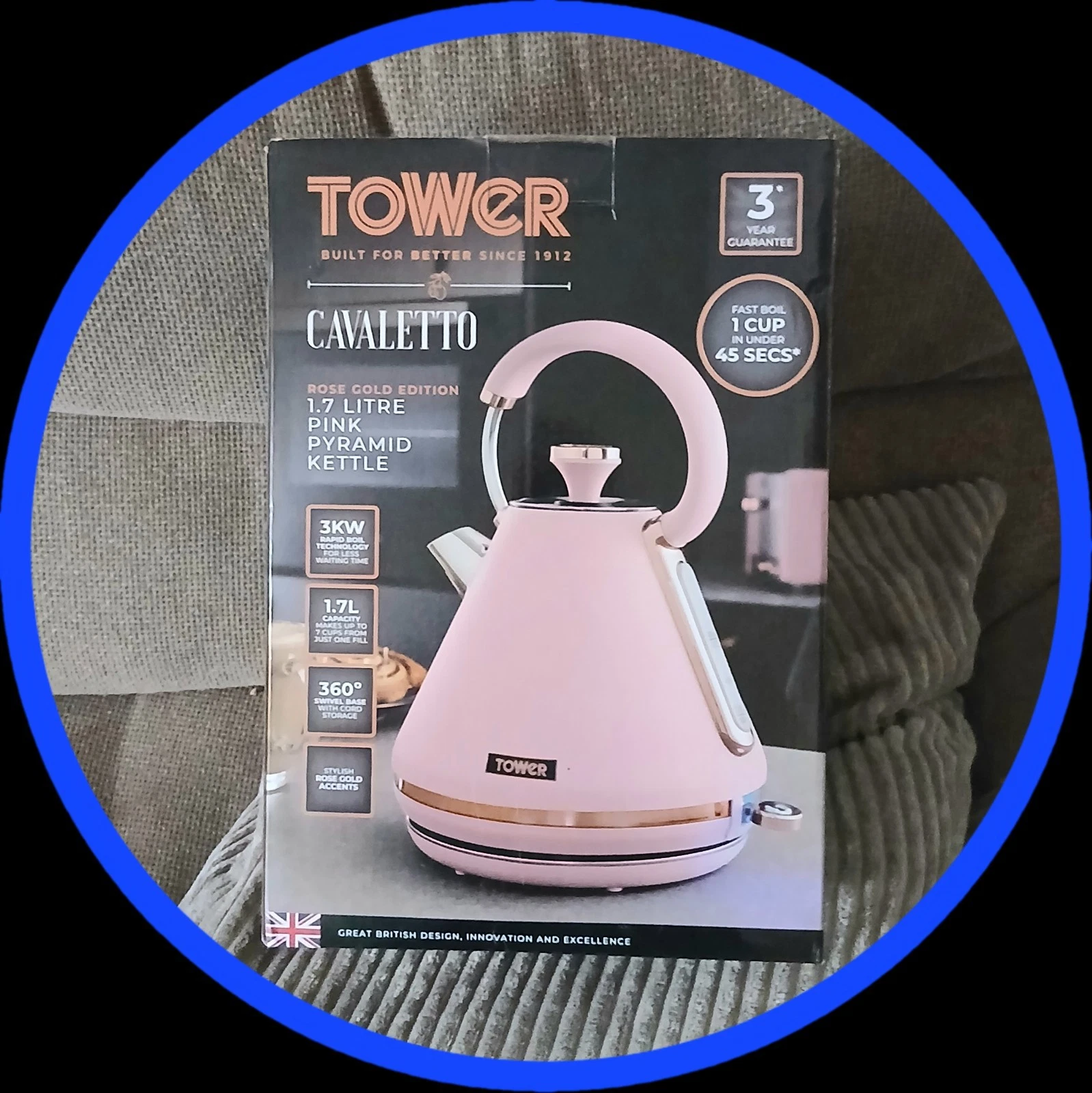 Tower Cavaletto Pink Pyramid Cordless Electric Kettle T10044 Pre-owned VGC