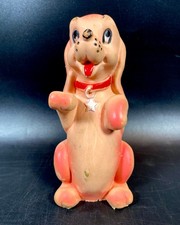 1960s Vintage Edward Mobley Pink Rubber Dog Squeaky Toy with Star Collar
