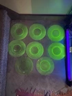 Lot Of 9 GREEN. Uranium Glass Plate Vaseline 8” Depression Glass NO RESERVE