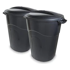 United Solutions 2 Pack 32 Gal Outdoor Trash Bins, Handles, Black (Open Box)