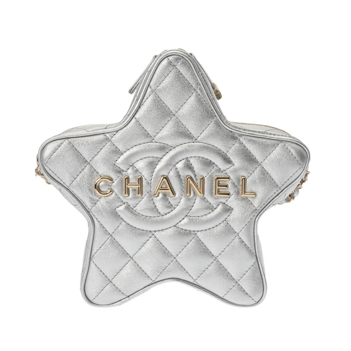 CHANEL Silver Matelasse Star Chain Shoulder Bag Lambskin AS4579 A738294