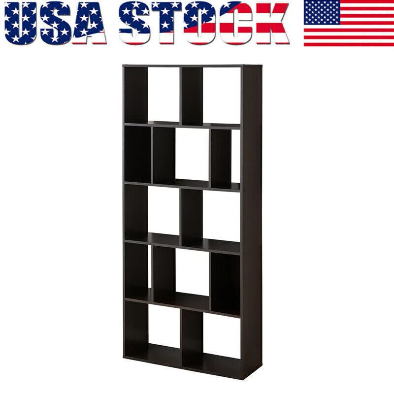 12-Cube Espresso Bookcase Shelf for Living Room Book Storage