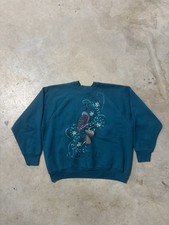 Vintage 90s Bird Sweatshirt Teal Made in USA Fruit of the Loom Womens XL
