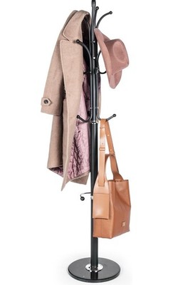 SSAB HOME Black Metal Marble Coat Rack 12 Hooks Freestanding Umbrella Holder
