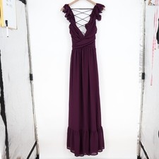 Lulus Soiree Celebration Maxi Dress Womens Medium Purple Ruffled Lace-Up V-Neck