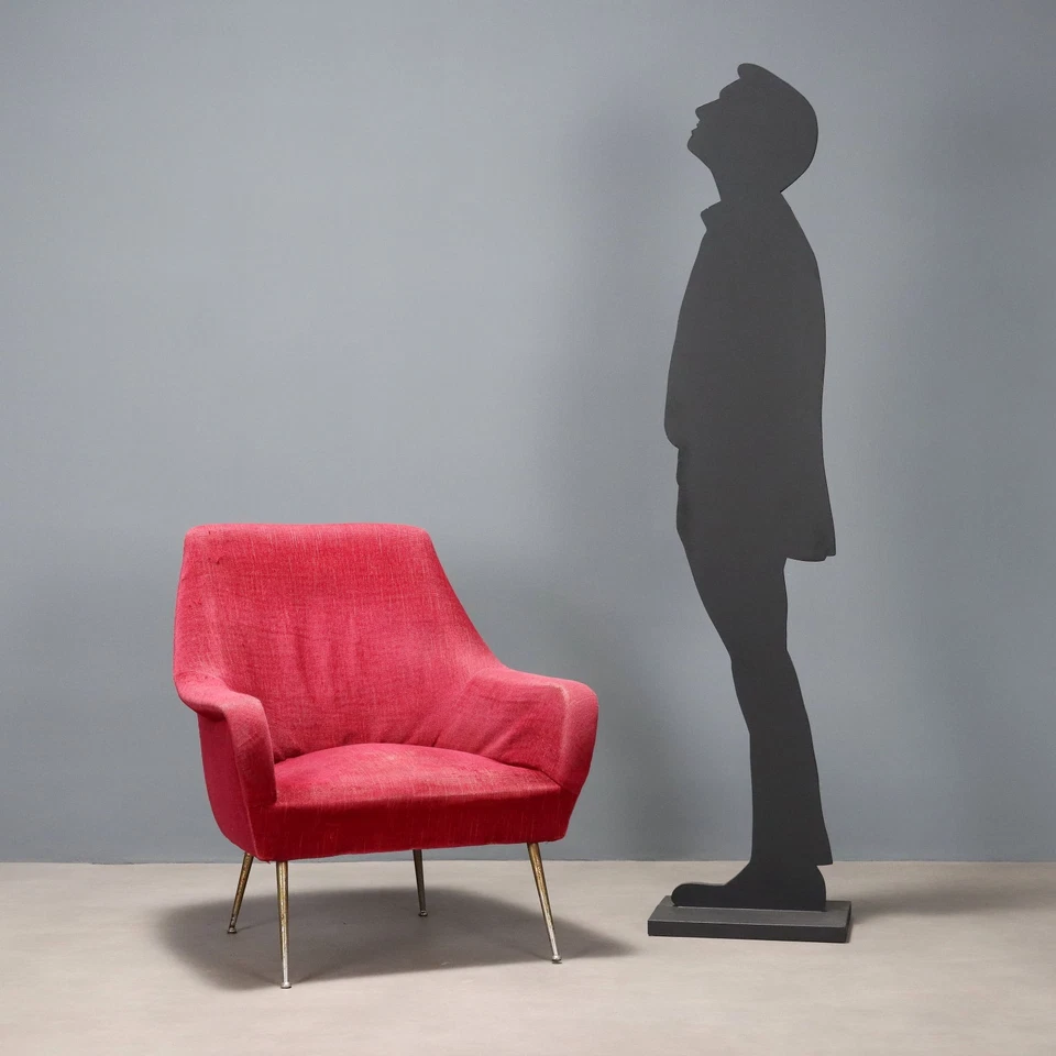 Vintage Armchair Fabric Brass Italy Design 1950s-1960s Original - Image 2 of 4