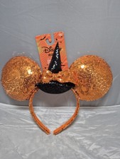 New Disney Minnie Mouse Ears Halloween Witch Hat Orange Sequin Headband A1 