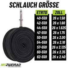 TAC 9 Fahrradschlauch 26 Zoll - Für Reifenbreite 1.95-2.125, Schrader-Ventil 32 Mm, 2 Stück Im Bundle