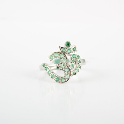 Natural Emerald Gemstone Om Style Promise Ring 925 Sterling Silver Ring