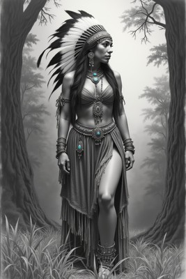 GORGEOUS CUTE SEXY NATIVE AMERICAN LOVELY LADY B&W 4X6 FANTASY PHOTO