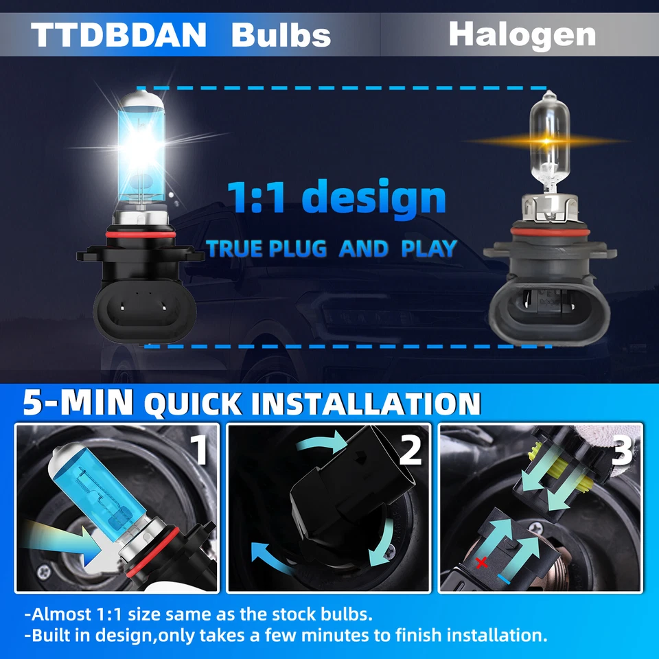 For BMW 525i 2004-2007 High Low Fog Beam Halogen Headlight Bulbs Combo 6000K - Изображение 2 из 4