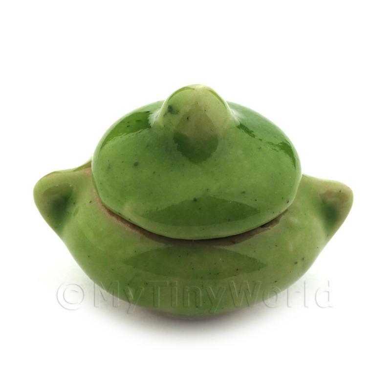Dolls House Miniature Ceramic Green Coloured Small Cooking Pot