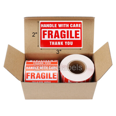 2-40 Rolls Fragile Handle with Care Thank You Shipping Labels Stickers 500/Roll
