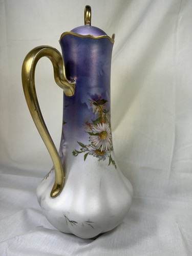 c1900 Ernst Wahliss Turn Vienna #9164 12" Lavender w/Chrysanthemum CHOCOLATE POT - Picture 5 of 14