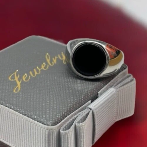 Anello Uomo Pietra nera rotonda liscia onice misura30 in acciaio stainless steel - Immagine 4 di 4