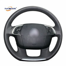Black Genuine Leather Steering Wheel Cover for Citroen C4 C4L 2011-15 DS4 #03XB