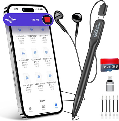 Digital Voice Recorder with Playback & Real-Time LED Screen - 64GB Recording Dev