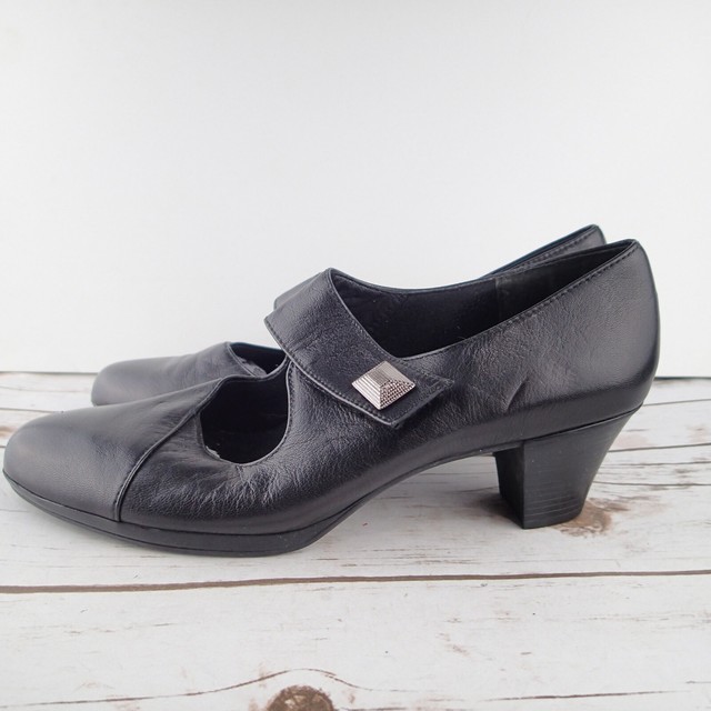 Munro Women's Black Leather Mary Janes Heels Size 10.5 N narrow shoes