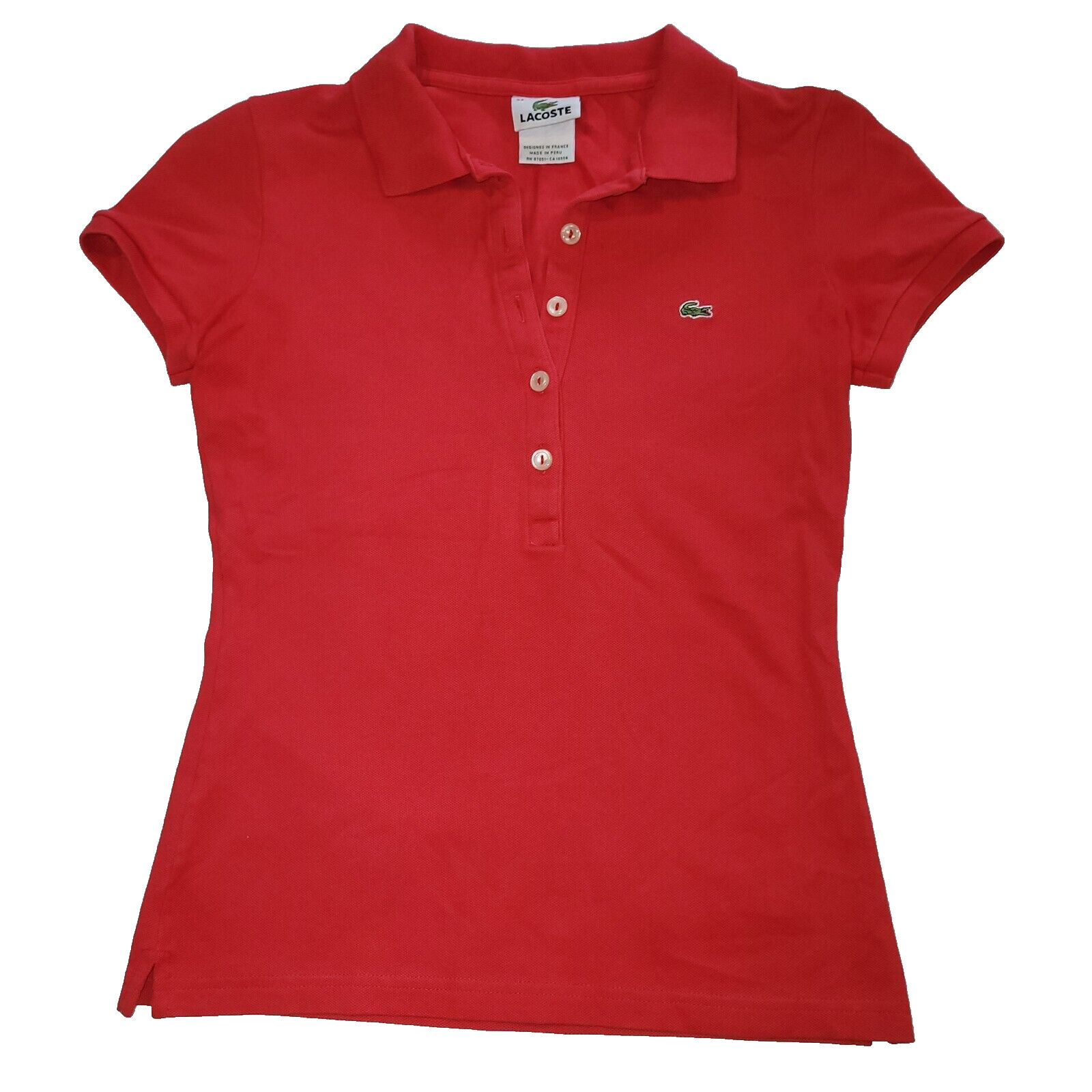 LACOSTE Red Slim Fit Polo Shirt Women’s 34 S Short Sleeve Button Up Crocodile thumbnail 7