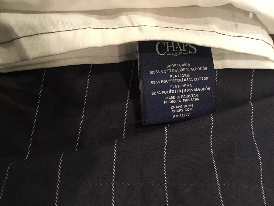 CHAPS CAL KING BEDSKIRT NAVY/WHITE STRIPES,CLASSIC,GATHERED,NEW - Image 2 of 4