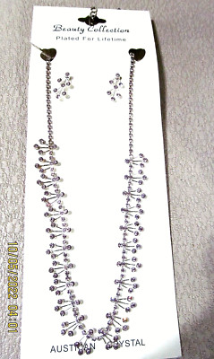 Vintage Choker Style Pink AUSTRIAN CRYSTAL NECKLACE 16'' Long & Earrings