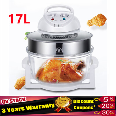 17L Air Fryer Glass Infrared Convection Oven Roaster Glass 360?? Heating Cooker