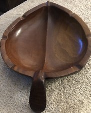 Handcarved Haitian Mahogany Wooden Leaf Shaped Bowl Sydney Farber  Son Used