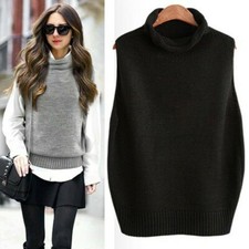 Damen Strick Weste Top Ärmellos Pullover Warm Locker Outwearlinie