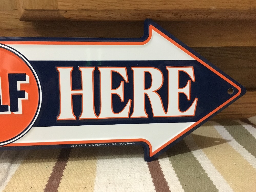 Gulf Gas Oil Sold Here Arrow Metal Sign Gasoline Petroleum Man Cave ...