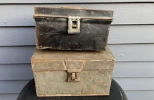 Antique lot primitive tin document deed boxes with latch for toleware 19th C