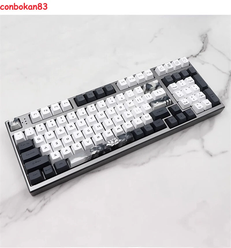Black & White Ink Lotus Flower Theme Custom OEM Keycap Mechanical Keyboard Suit - Image 4 of 4