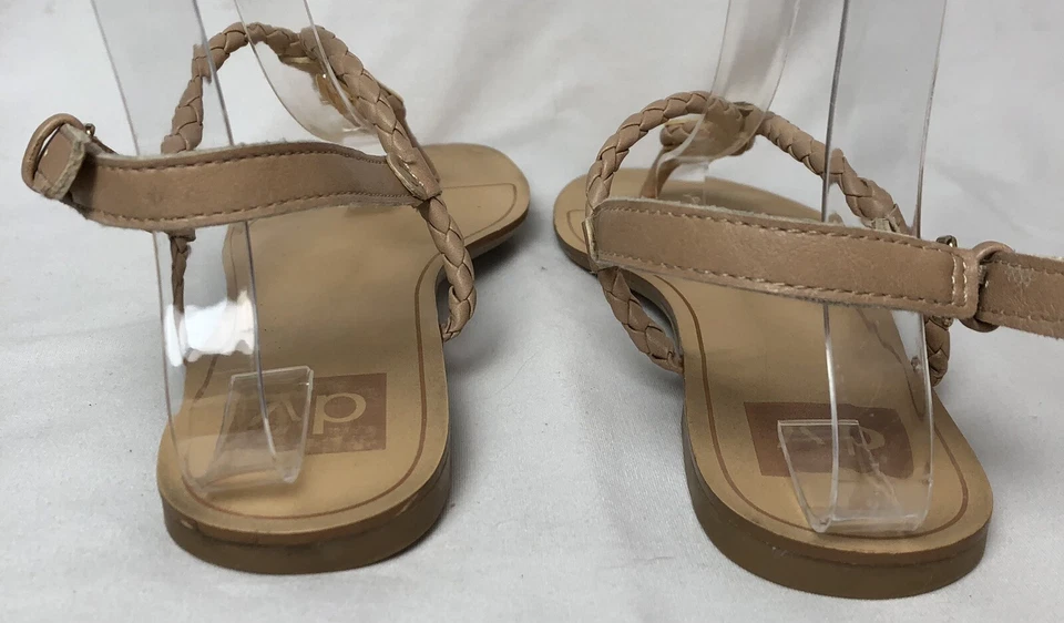 Sandalias planas de tanga Dolce Vita talla 8,5 cuero trenzado beige correas al tobillo hebilla Foto 4 de 4