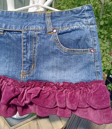 Mary Kate & Ashley Autumn Berry Denim Skort Size 7 Velvet Ruffled Very Nice! - Picture 3 of 15