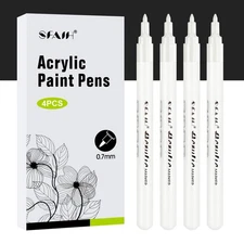 White Paint Markers Pens - 4 Pack 0.7MM Fine Tip Acrylic White Permanent Markers