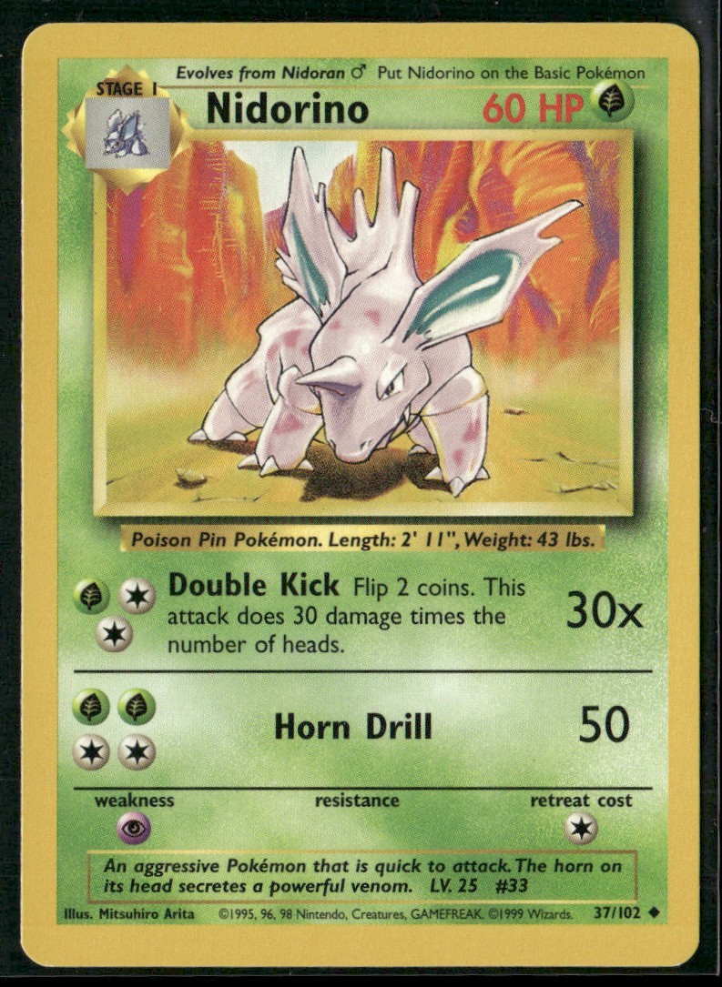 Nidorino #37/102 Base Set 1999 Uncommon NM/LP Pokemon TCG