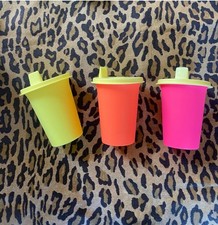 3 Tupperware Vintage Sippy Cups with Lids Colors Pink Yellow Orange 109