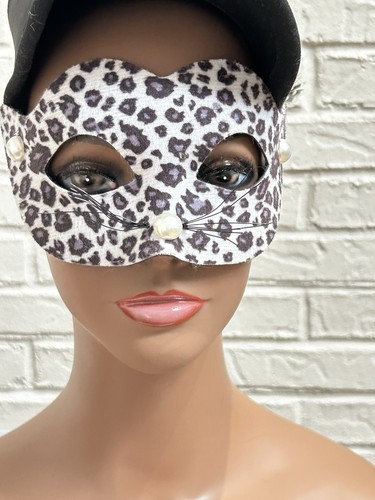 Halloween Maske weiß Leopard halbes Gesicht Perlen Akzente Cosplay Erwachsene Kostüm Party - Bild 1 von 6